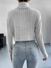 High Neck Drop Shoulder Ribbed Knit Tee